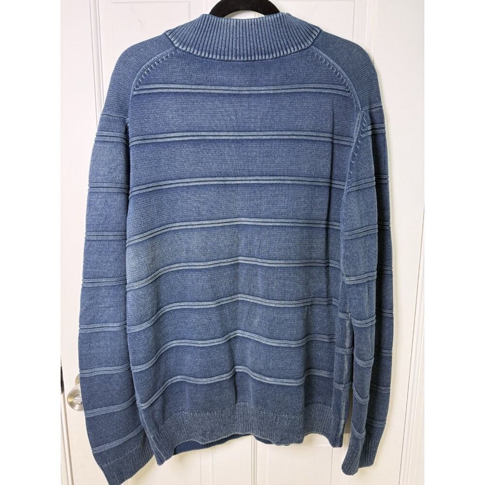 Johnston & Murphy Men’s Faded Blue Indigo Cotton Striped Sweater Size Large - Picture 2 of 10